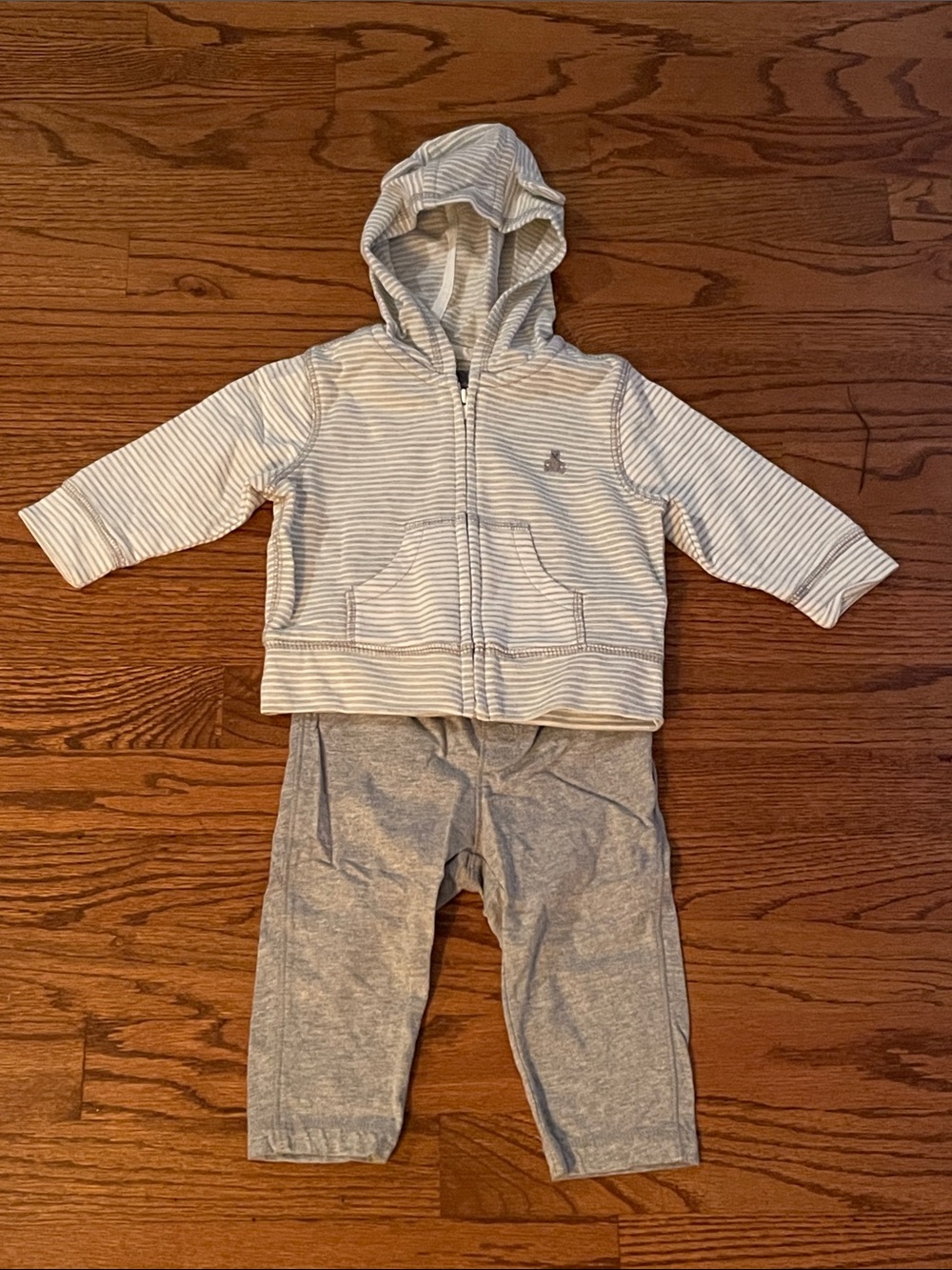 GAP Light Gray & White Striped Hoodie with Heather Gray Leggings
